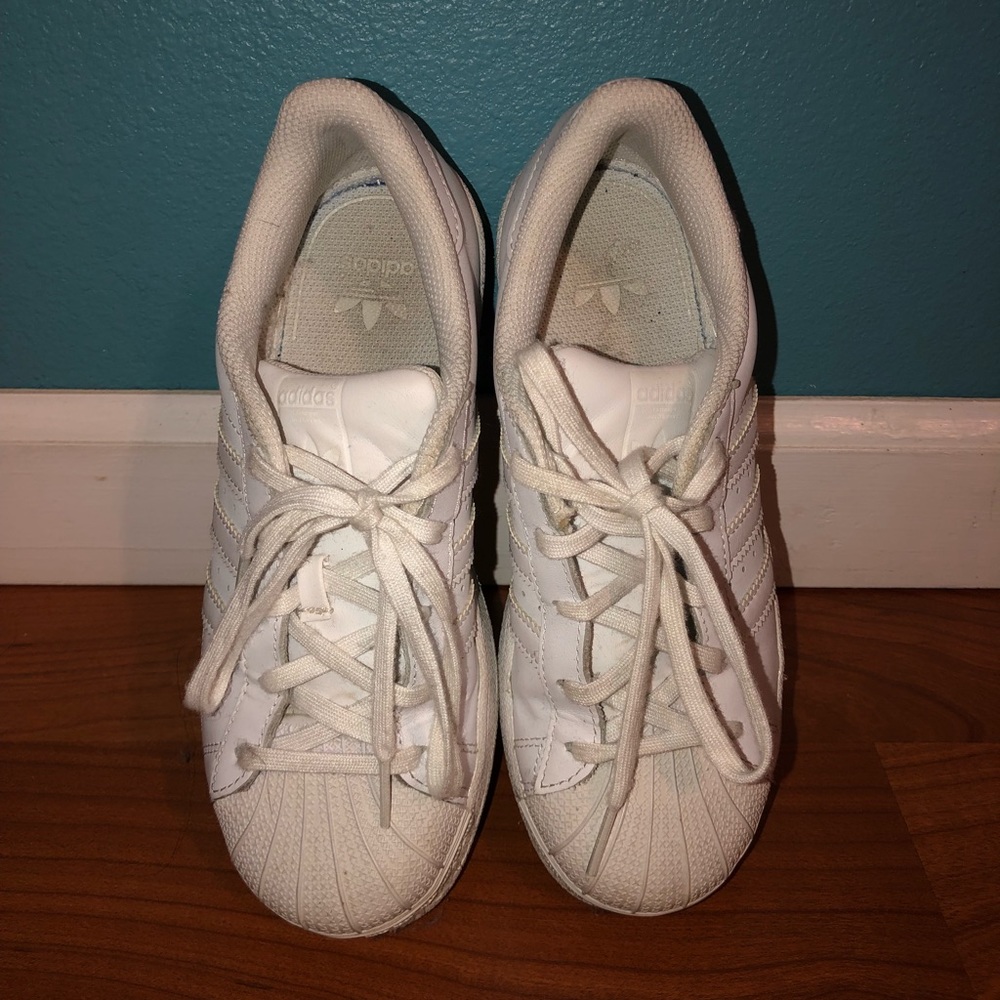 All White Adidas Superstars